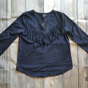 Express Black Suede Fringed Shirt New Size Medium